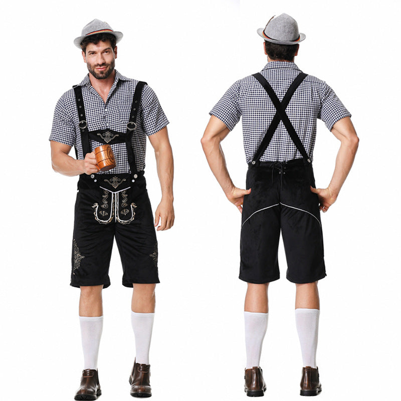 Herren nan traditionelle kurze Trachtenlederhose mit aufwendiger Stickerei und verstellbaren Trägern Echo Archiv