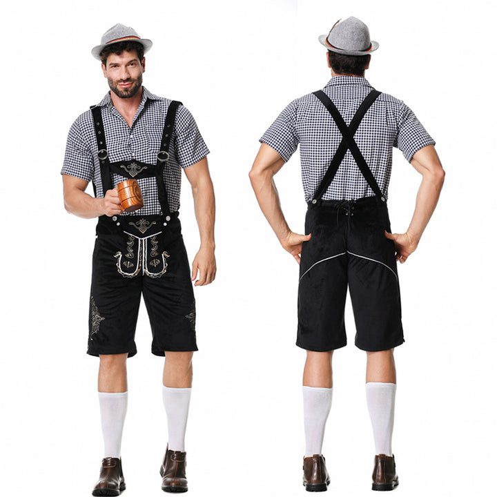 Herren nan traditionelle kurze Trachtenlederhose mit aufwendiger Stickerei und verstellbaren Trägern Echo Archiv