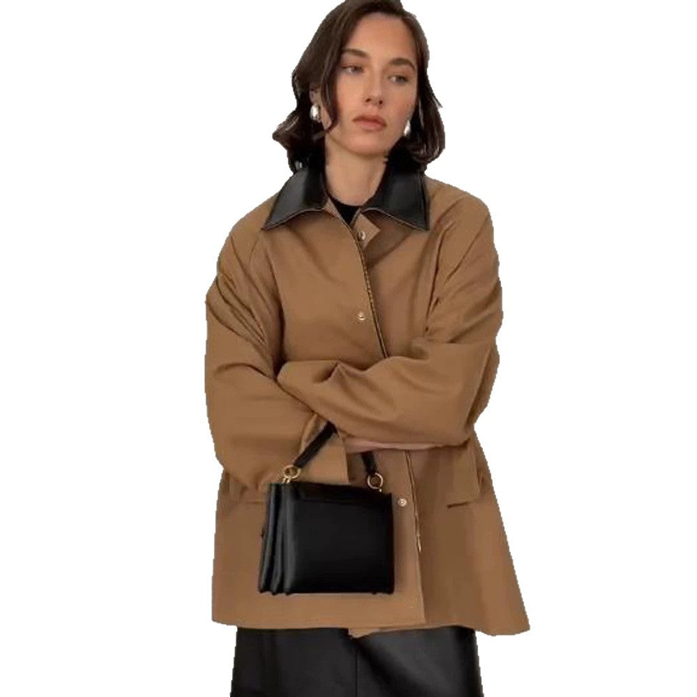 Damen Oversize utilitarische Jacke mit großen Pattentaschen und Kontrastkragen Echoarchiv