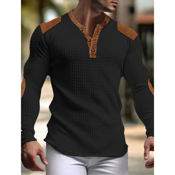Herren Langärmeliges Shirt mit Struktur und Lederapplikationen Echoarchiv