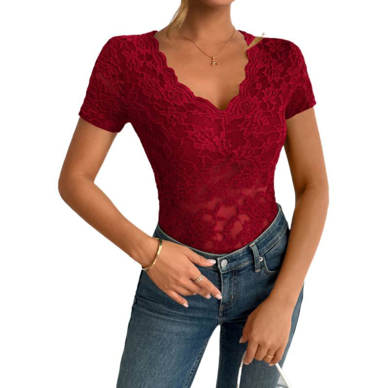 Damen Spitzen-Bodysuit mit dekorativem V-Ausschnitt Echo Archiv