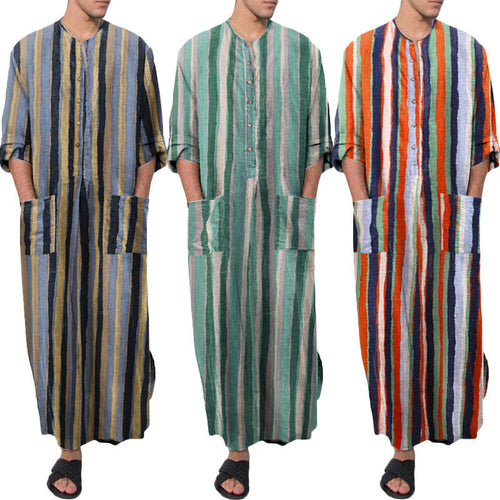 Herren nan lockerer Kaftan aus Leinenmischung mit Knopfleiste und aufgesetzten Taschen Echoarchiv