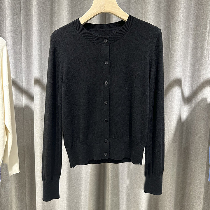 Damen Feiner Rundhals-Feinstrick-Cardigan mit schmaler Silhouette & verlängerten Bündchen Echo Archiv
