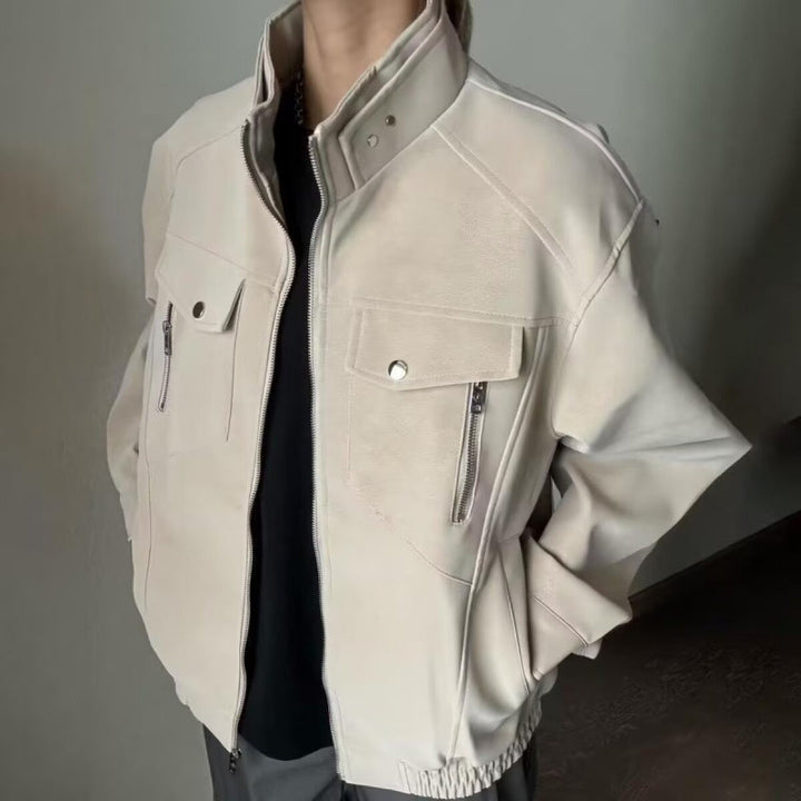 Herren lässige Utility-Jacke aus hochwertigem Kunstleder mit praktischen Taschen Echoarchiv