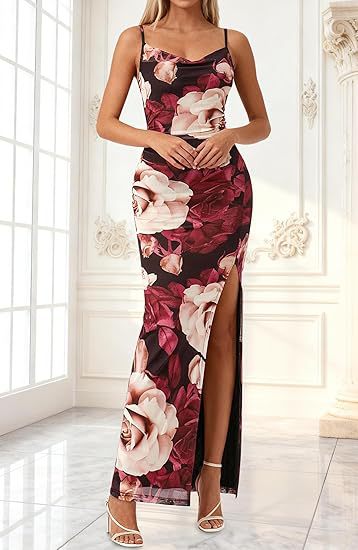 Damen Maxikleid mit seitlichem Schlitz und floralem Design Echo Archiv