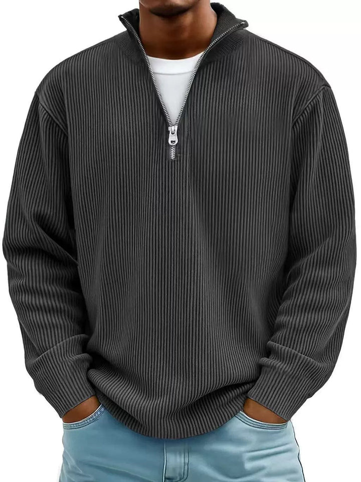 Herren gerippter Strickpullover mit Halbreißverschluss und Stehkragen Echo Archiv