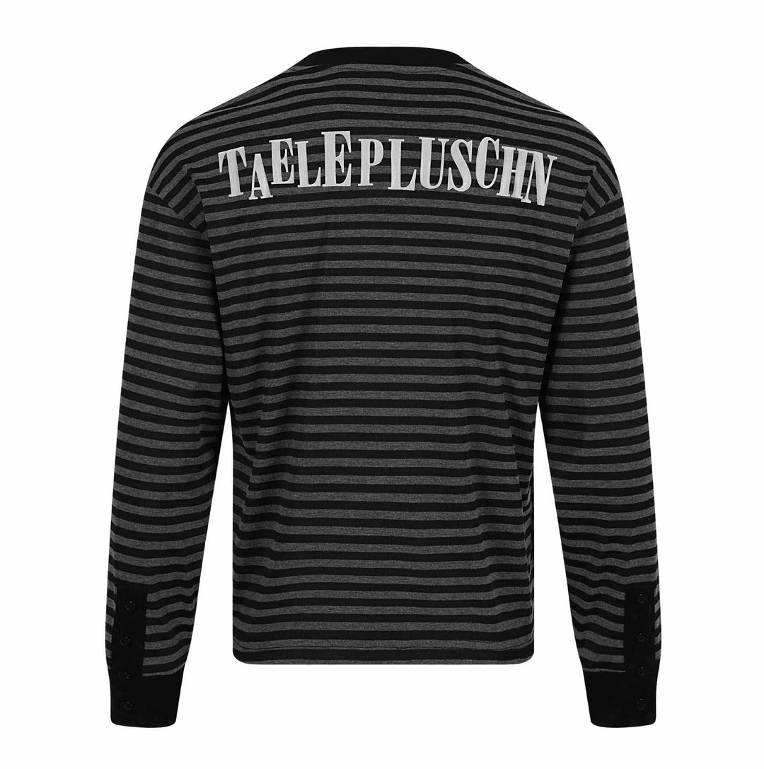 Unisex Gestreifter Langarm-Pullover mit V-Ausschnitt und Strassapplikationen Echoarchiv