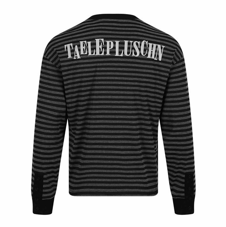 Unisex Gestreifter Langarm-Pullover mit V-Ausschnitt und Strassapplikationen Echoarchiv