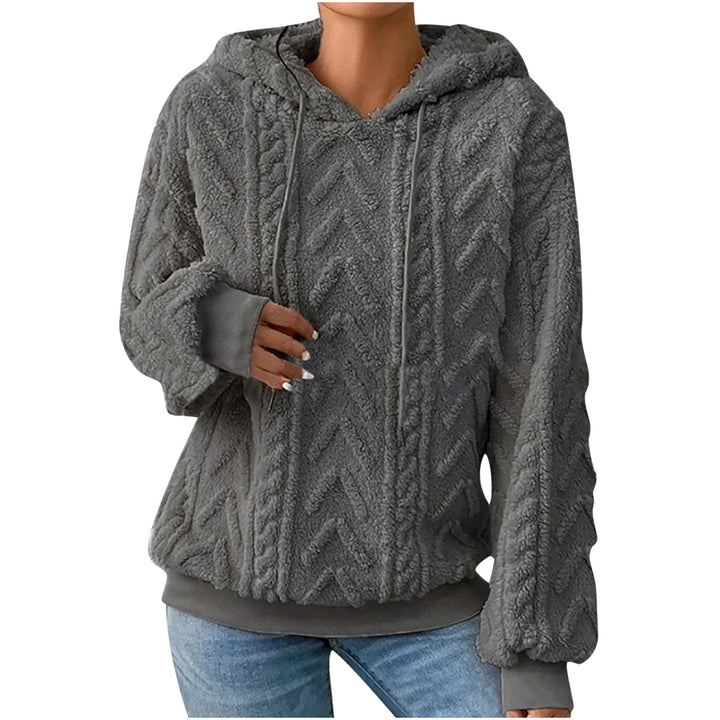 Damen nan kuscheliger Kapuzenpullover mit Zopfmuster Eingrifftaschen und Rippbündchen Echo Archiv