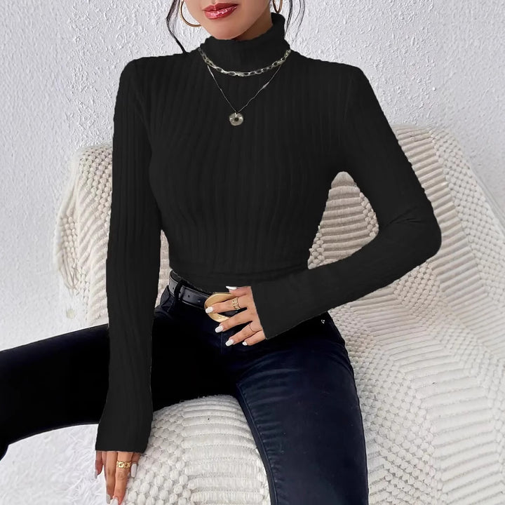 Damen Figurbetonter Rippstrick Rollkragenpullover mit tailliertem Schnitt Echoarchiv