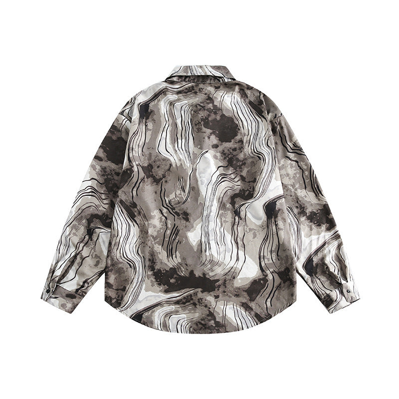 Unisex Boxy-Overshirt-Jacke mit Marmorprint und traditioneller Knebelverschluss-Optik Echo Archiv