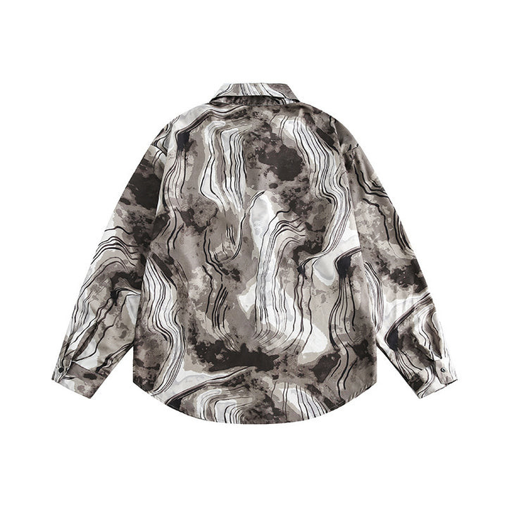 Unisex Boxy-Overshirt-Jacke mit Marmorprint und traditioneller Knebelverschluss-Optik Echo Archiv