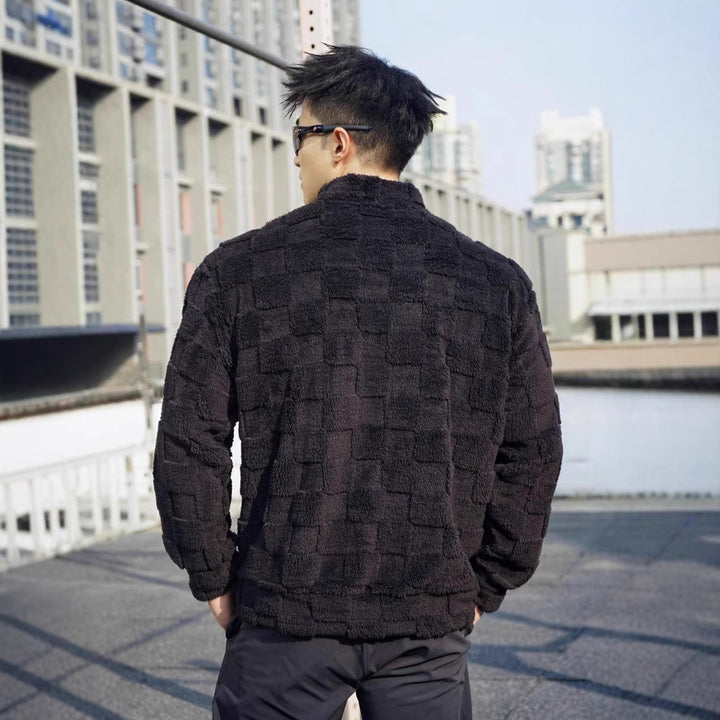 Herren Fleece-Pullover mit strukturierter Oberflächenstruktur und stehender Kragen Echoarchiv