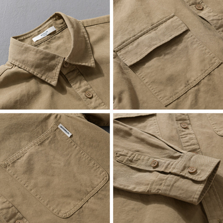 Herren Casual-Hemdjacke aus schwerem Baumwoll-Twill mit asymmetrischen Brusttaschen und kastigem Schnitt Echoarchiv