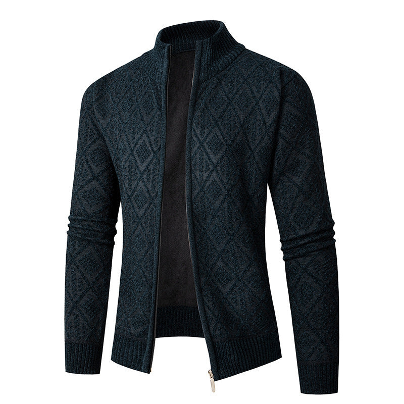 Herren Strickjacke mit rautenförmigem Design und hohem Kragen Echoarchiv