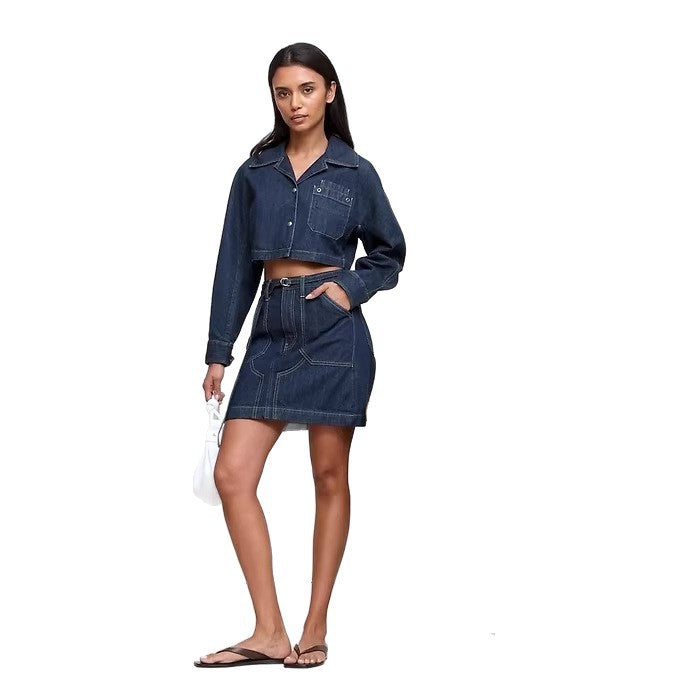Damen nan Cropped-Denim-Zweiteiler mit kurzer Jeansjacke und tailliertem Minirock Echo Archiv