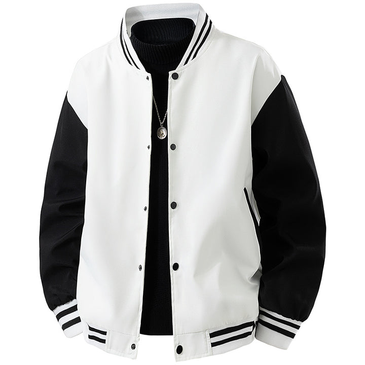Herren College-Bomberjacke im Retro-Varsity-Design mit Druckknopffront, kontrastärmeln und gerippten Streifenbündchen Echo Archiv