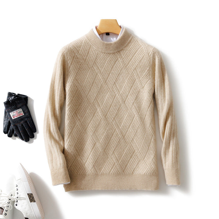 Herren Kurzrollkragenpullover aus Merino‑Mix mit diagonaler Rautenstruktur Echoarchiv