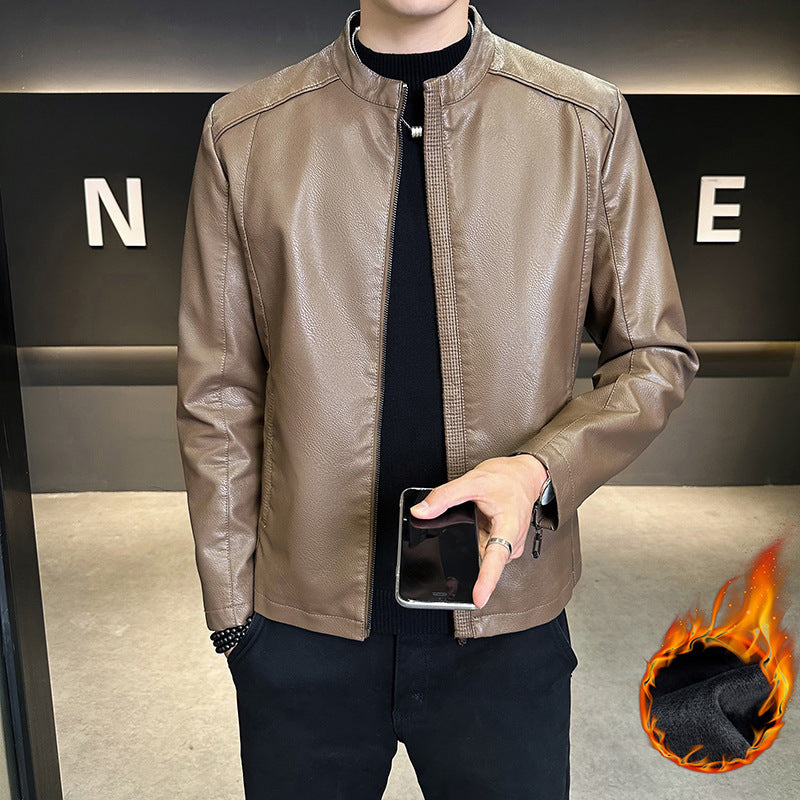 Herren Modische Kunstlederjacke mit hohem Kragen Echo Archiv