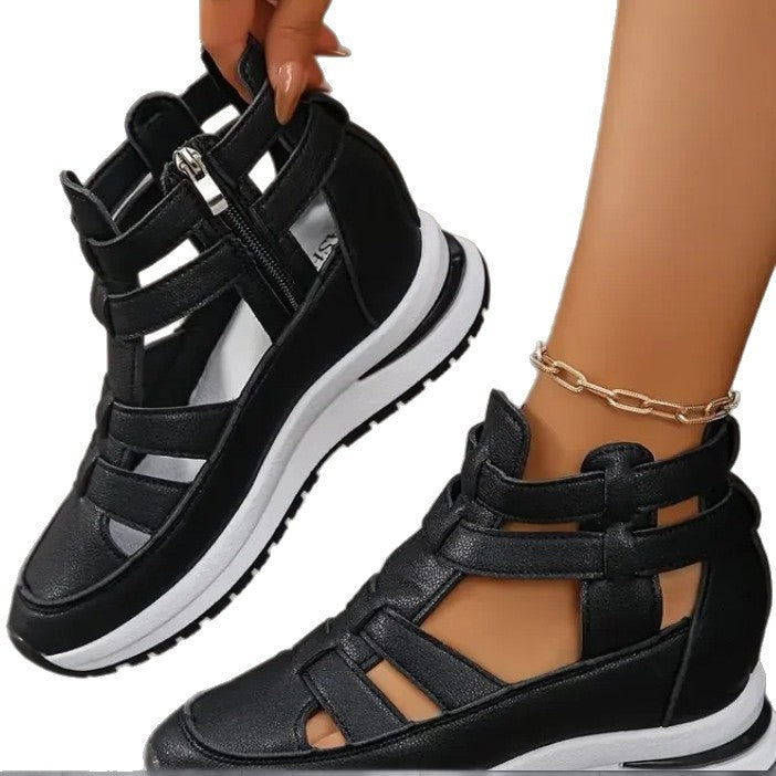 Damen Plateau-Slipper mit Klettverschluss und Cut-Out-Design Echo Archiv