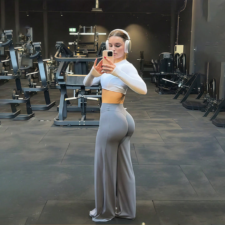 Damen nan hochgeschnittene formende Loungehose mit weitem Schlag und nahtlosem Komfortbund Echo Archiv