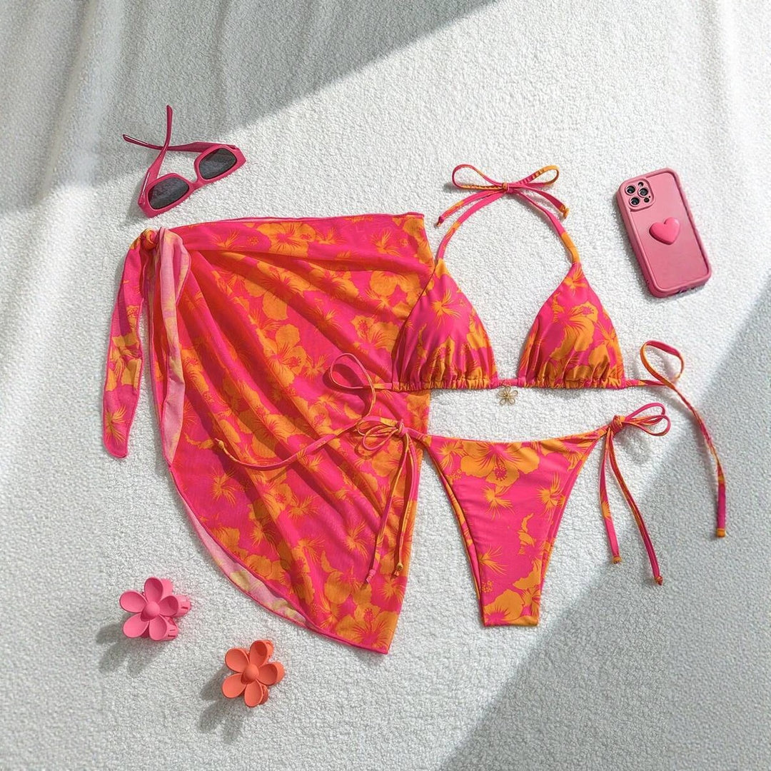 Damen Triangel-Bikini-Set mit verstellbaren Trägern und Wickeltuch Echo Archiv