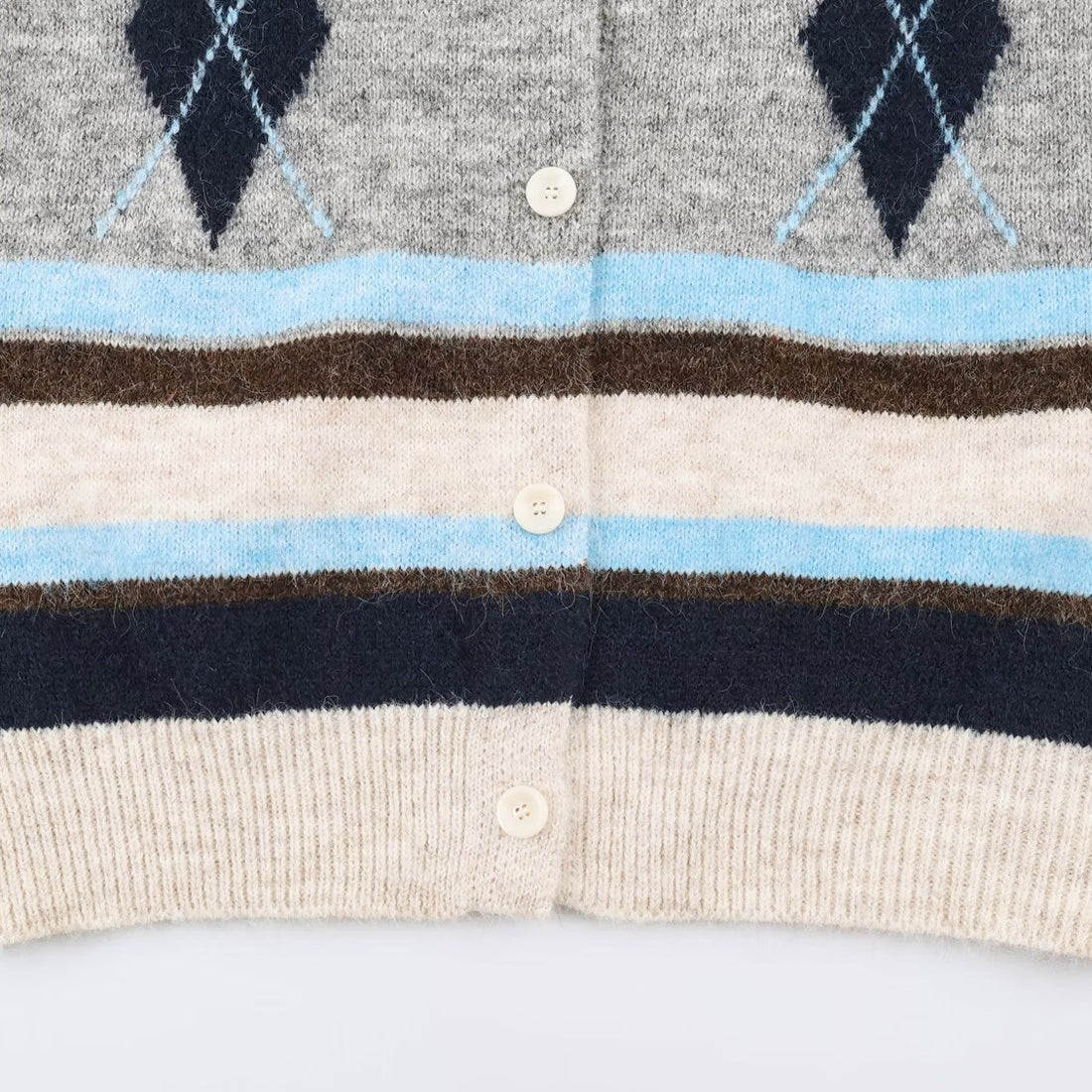 Damen Ärmellose Argyle-Strickweste mit durchgehender Knopfleiste und geripptem Saum Echoarchiv