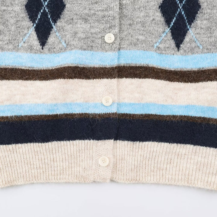 Damen Ärmellose Argyle-Strickweste mit durchgehender Knopfleiste und geripptem Saum Echoarchiv