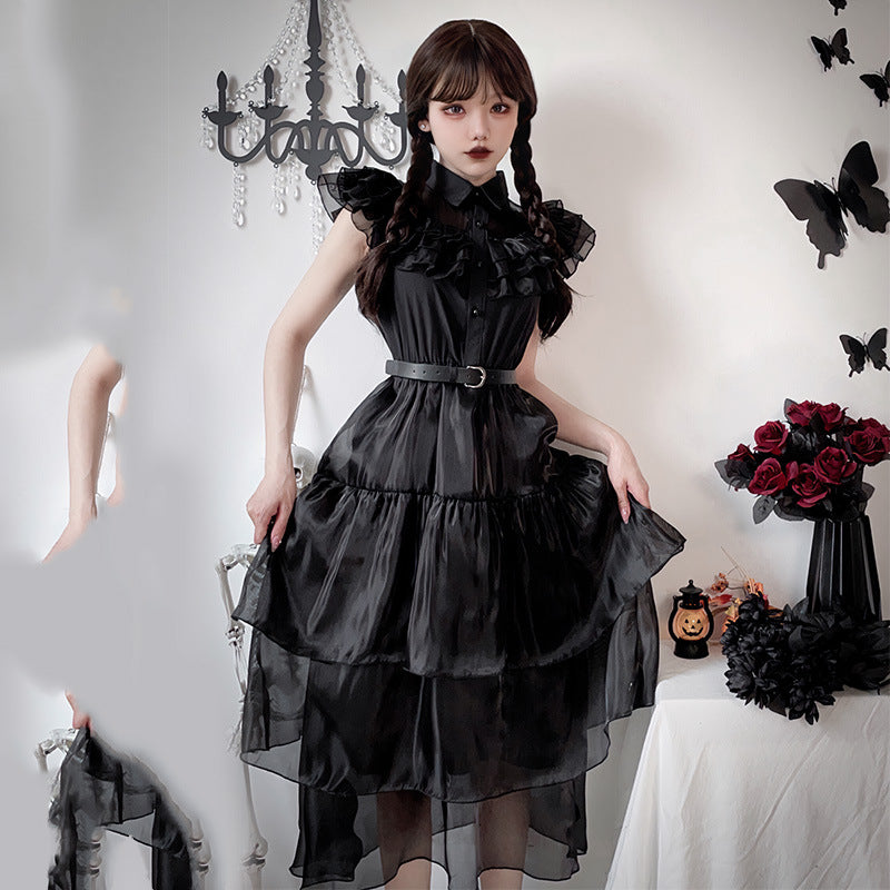 Damen Elegantes Maxi-Kleid mit voluminösen Rüschen und Taillengürtel Echo Archiv