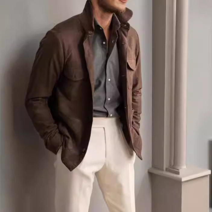 Herren modische Utilityjacke mit praktischen Taschen und elegantem Stehkragen Echoarchiv
