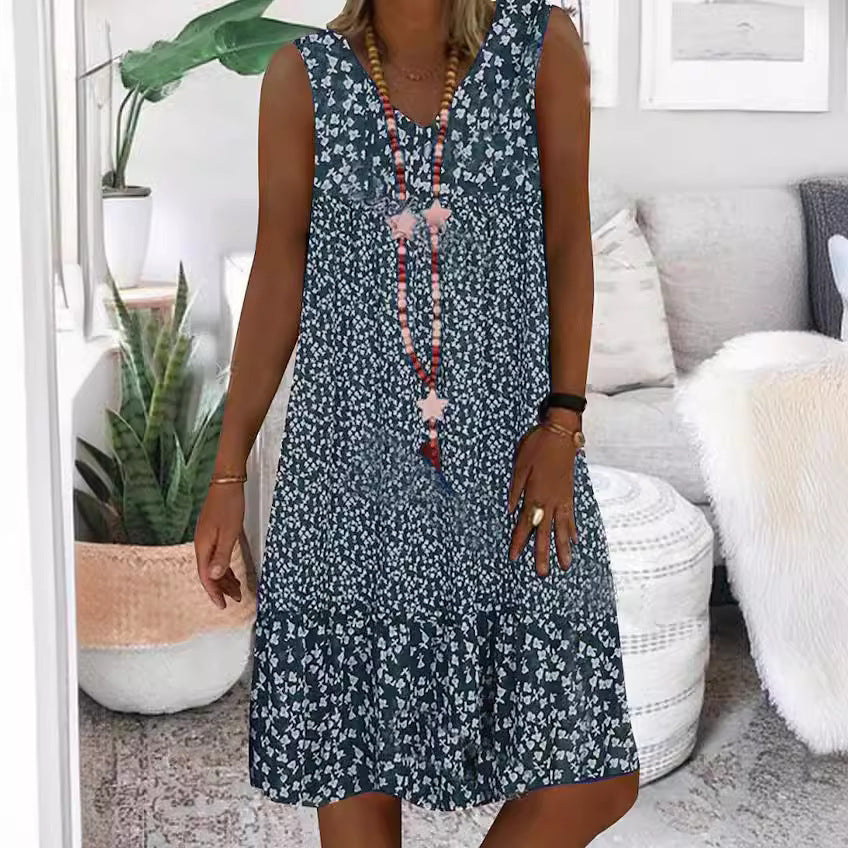 Damen luftiges Freizeitkleid mit verspieltem Blumenmuster und fließender Silhouette Echoarchiv