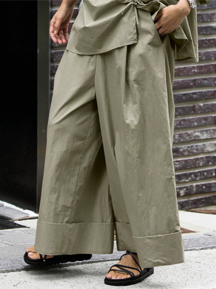 Damen Weite Palazzo-Hose mit hohem Bund und breitem Saum Echoarchiv
