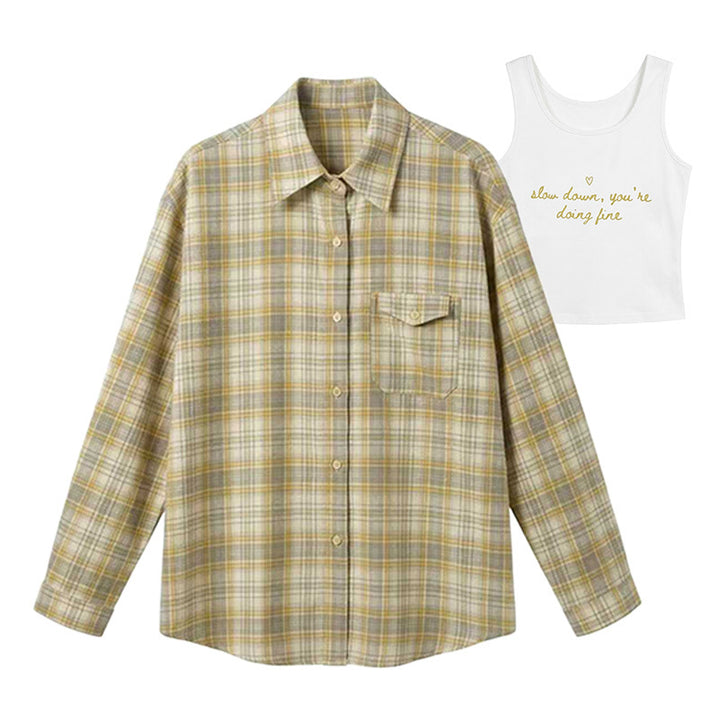 Damen Karierte Bluse mit Langärmeliger Jacke Echo Archiv
