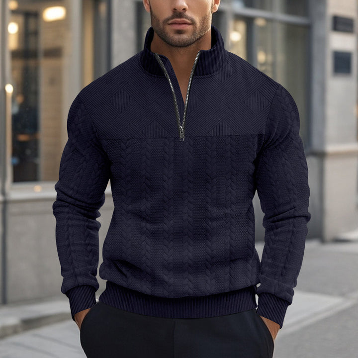 Herren Strickpullover mit halbem Reißverschluss und strukturierter Oberfläche Echoarchiv