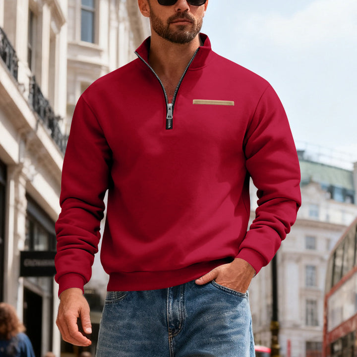 Herren nan Sweatshirt mit halbem Reißverschluss, Stehkragen und Brust-Welttasche Echo Archiv