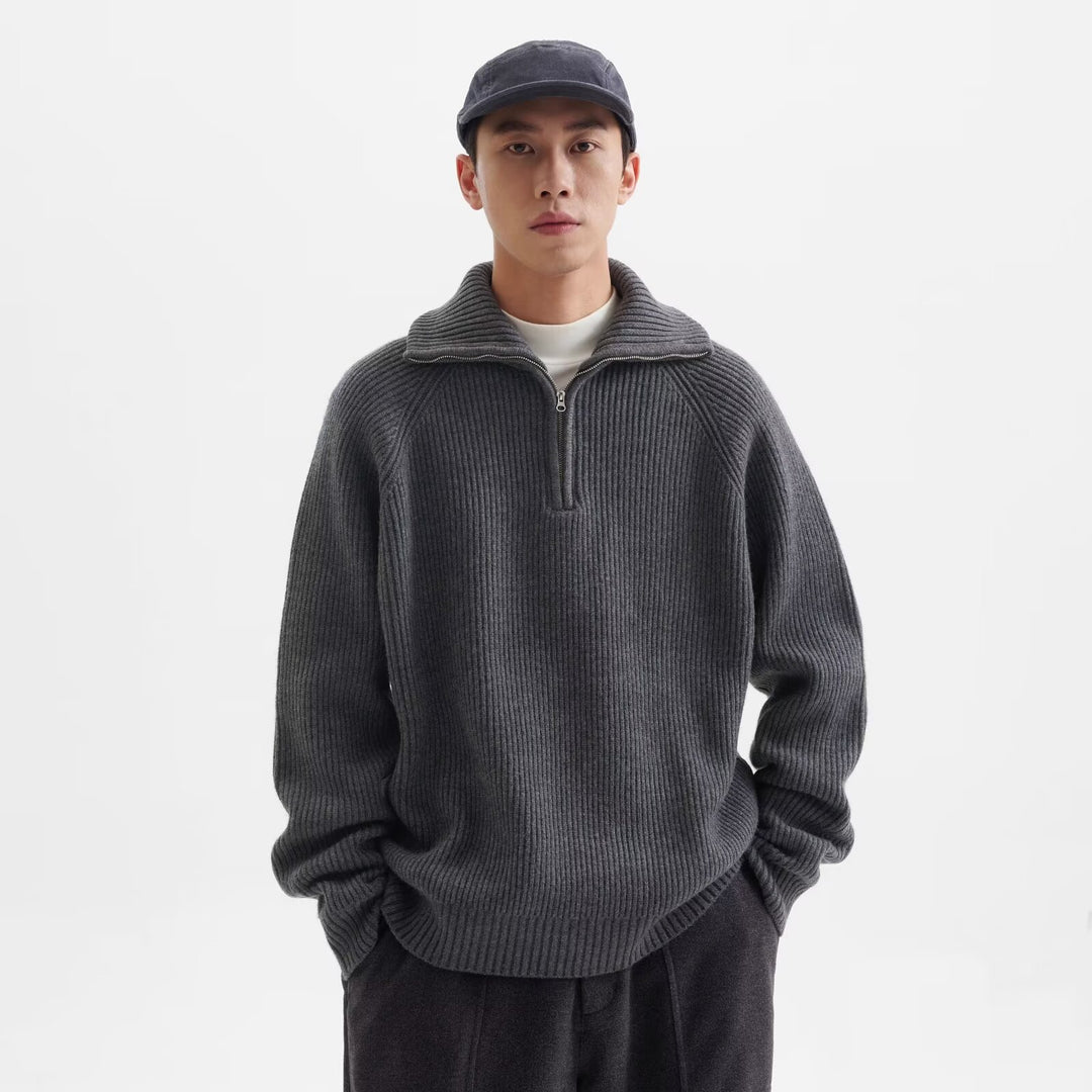 Herren Hochwertiger Pullover mit Stehkragen und Reißverschluss Echoarchiv