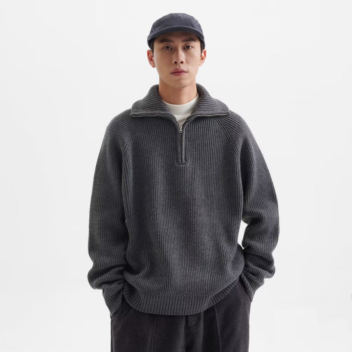 Herren Hochwertiger Pullover mit Stehkragen und Reißverschluss Echoarchiv