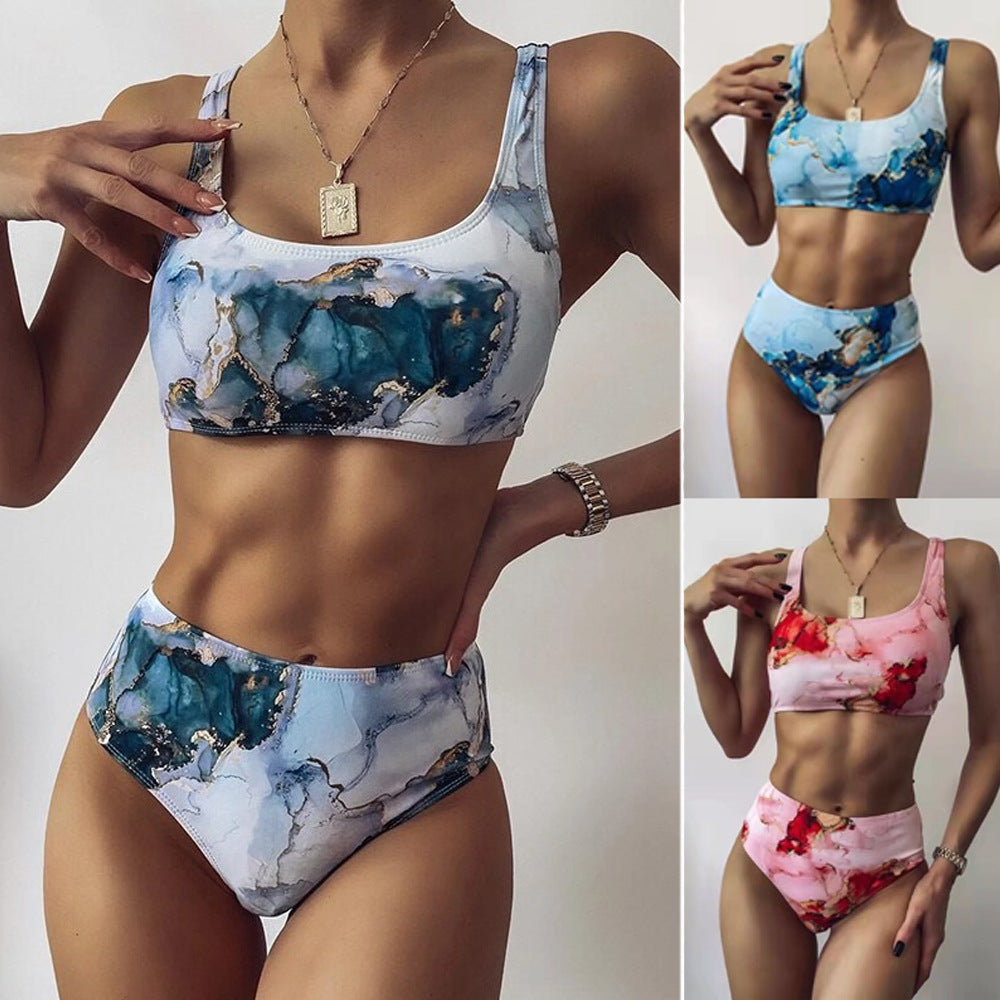Damen Asymmetrisches Bikini-Set mit geknotetem Oberteil Echo Archiv