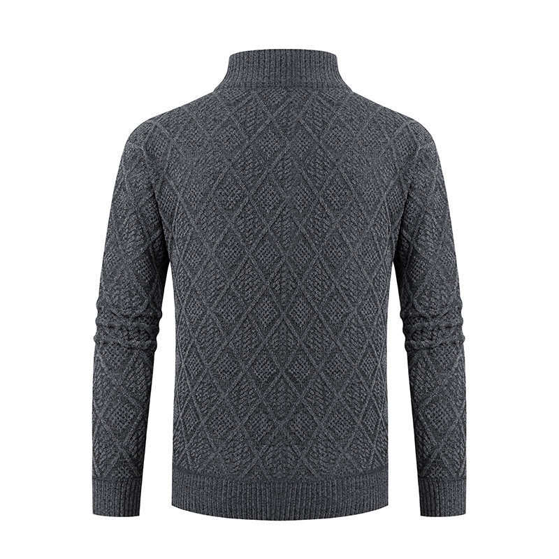 Herren Strickzipjacke mit Diamantjacquard, Stehkragen und Zweiwege-Reißverschluss Echo Archiv