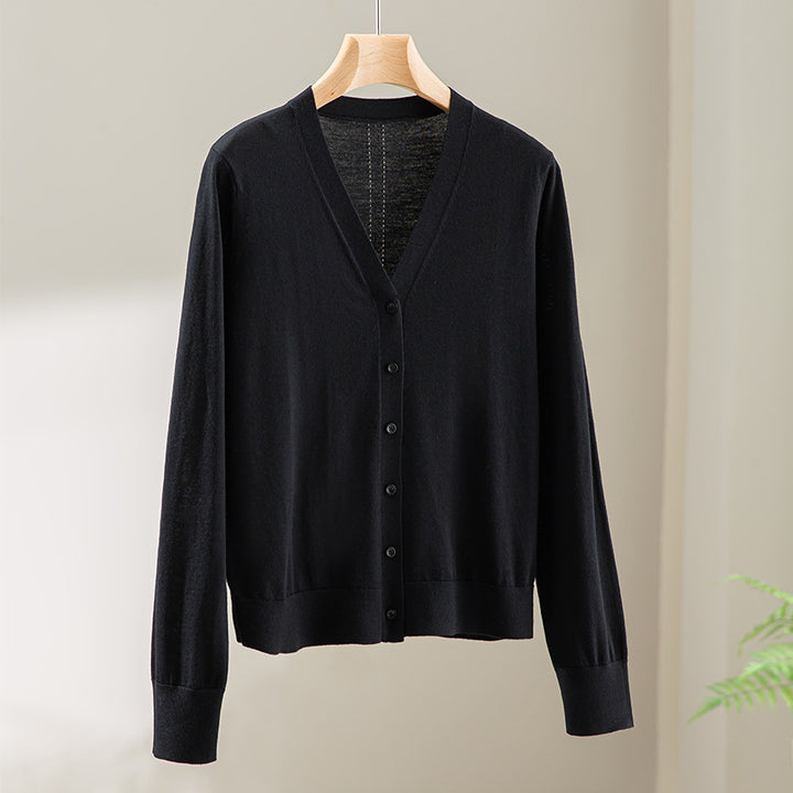 Damen Feinstrick-Cardigan mit V-Ausschnitt, Knopfleiste und Rippbündchen Echoarchiv