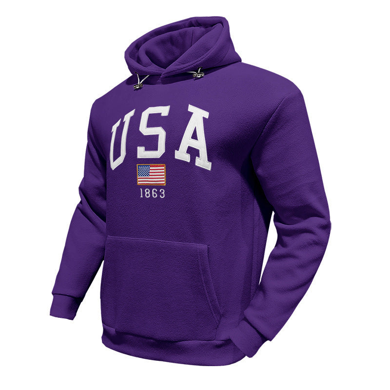 Herren Kapuzenpullover mit USA-Print und gemütlicher Kängurutasche Echoarchiv