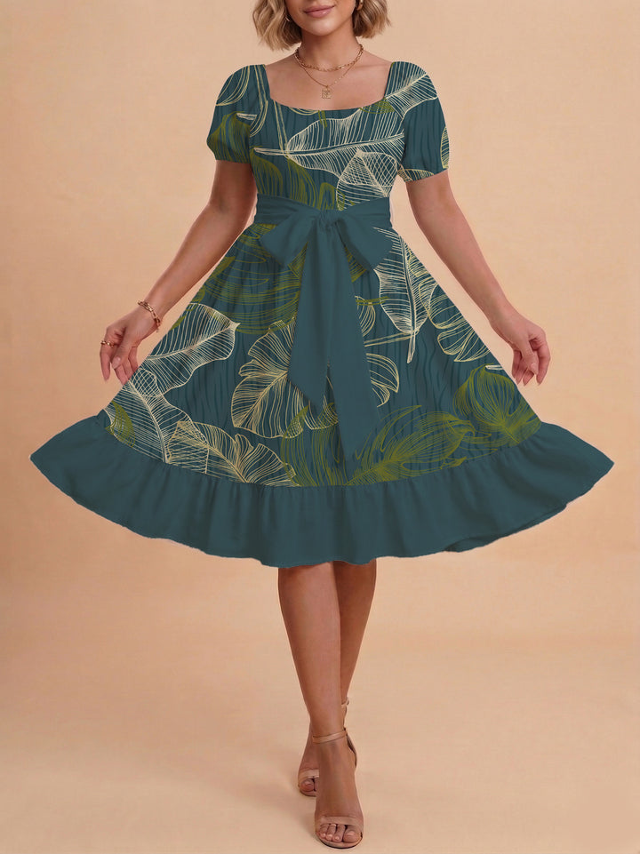 Damen A-Linien-Kleid mit floralen Motiven und taillierbarem Gürtel Echo Archiv