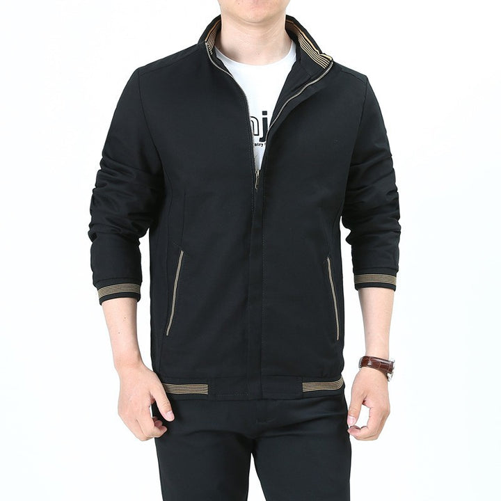 Herren nan taillierte Harrington-Jacke aus Baumwoll-Twill mit verdecktem Reißverschluss und gestreiften Bündchen Echo Archiv