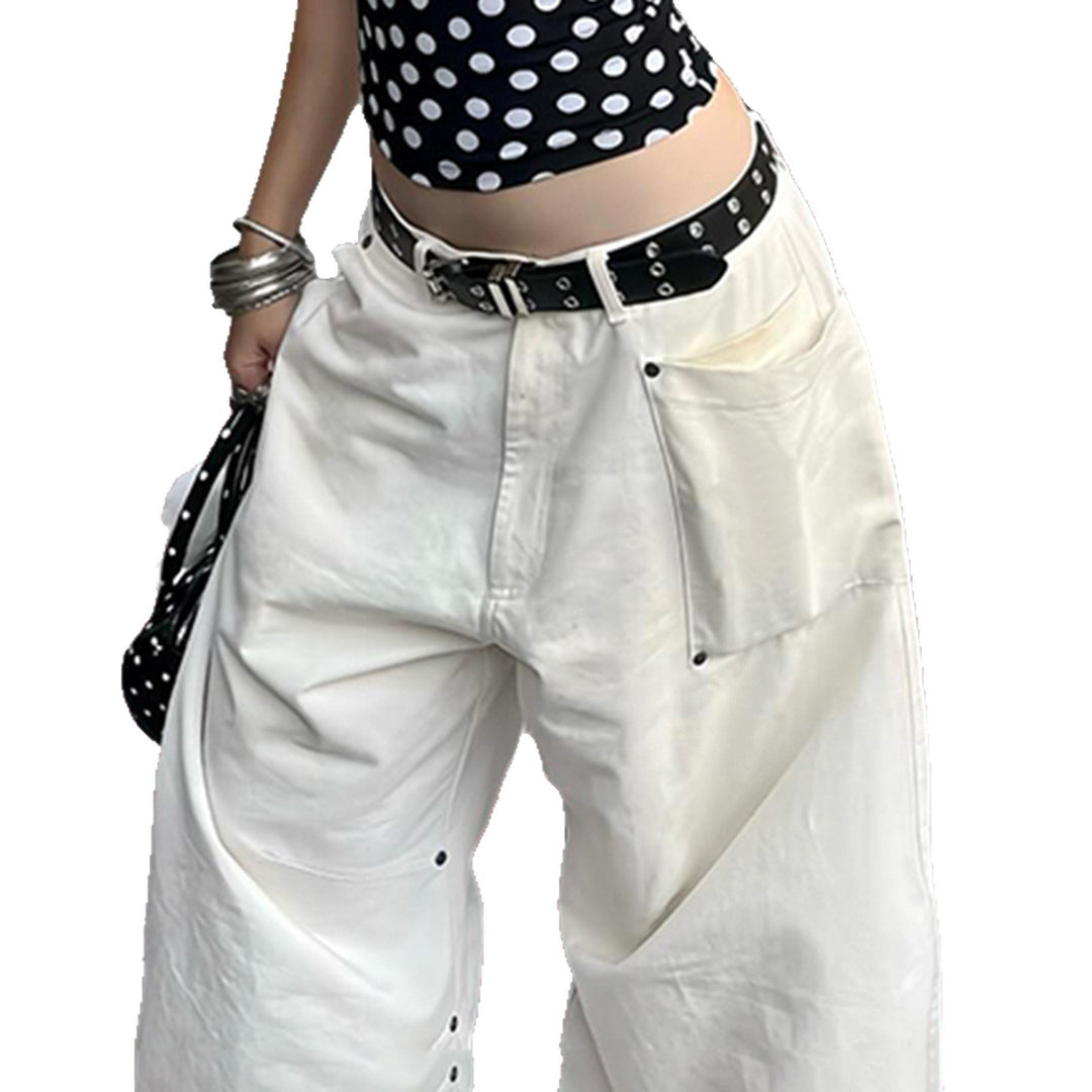 Damen nan weite Highwaist-Canvas-Hose im Carpenter‑Stil mit hohem Bund und aufgesetzten Taschen Echo Archiv