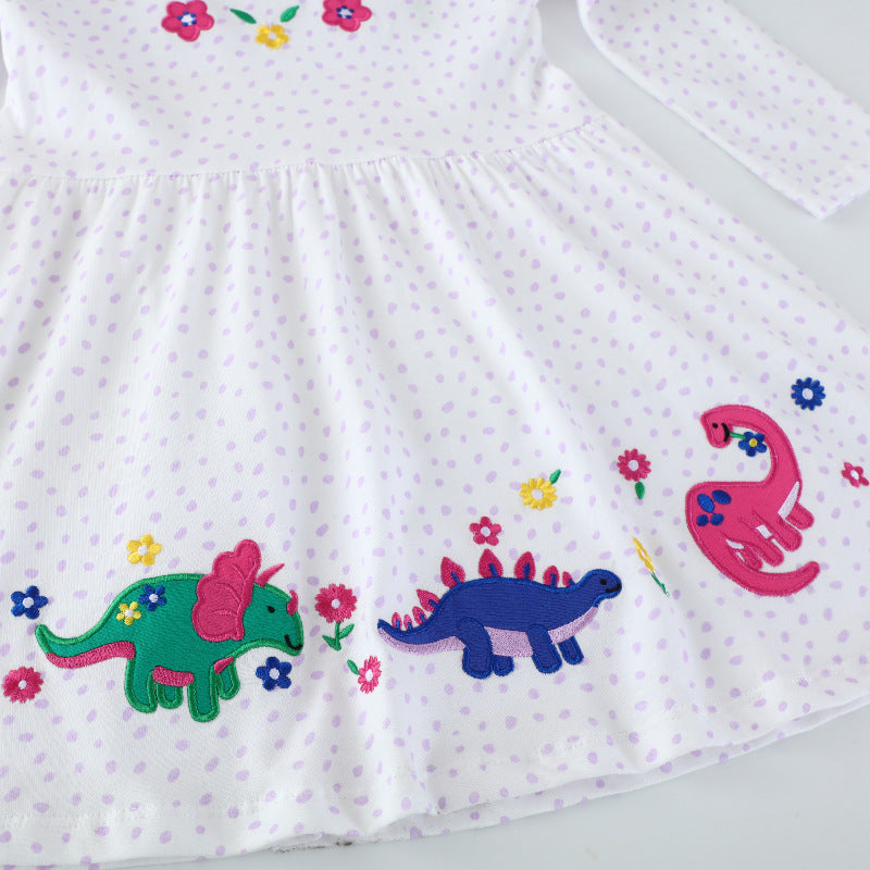Mädchen Baumwollkleid mit buntem Dinosaurier- und Blumenmotiv Echo Archiv