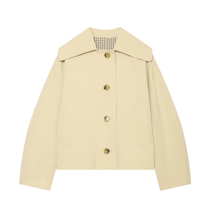 Damen Cropped Utility-Blouson mit übergroßem Reverskragen und Hornknopf‑Front Echo Archiv
