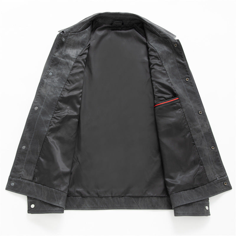 Herren Vintage-Lederoptik-Truckerjacke mit Used-Effekt und Brustpattentaschen Echo Archiv