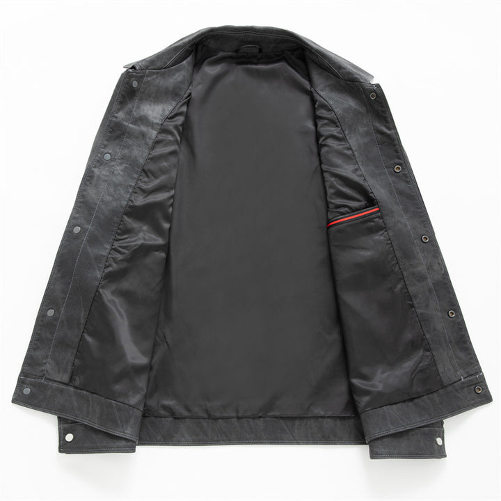 Herren Vintage-Lederoptik-Truckerjacke mit Used-Effekt und Brustpattentaschen Echo Archiv