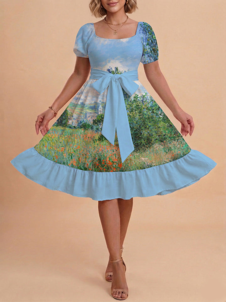 Damen schickes Glitzerkleid mit tailliertem Schnitt und Rüschensaum Echo Archiv