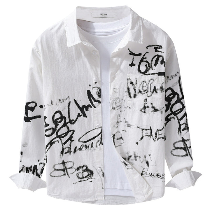 Herren Lässiges Overshirt mit grafischem Scribble-Print und Brusttasche Echoarchiv
